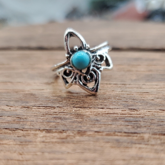 Ring Jewelry - Turquoise Accent Silver Tone Star Ring - Women Jewelry Size 5 R822